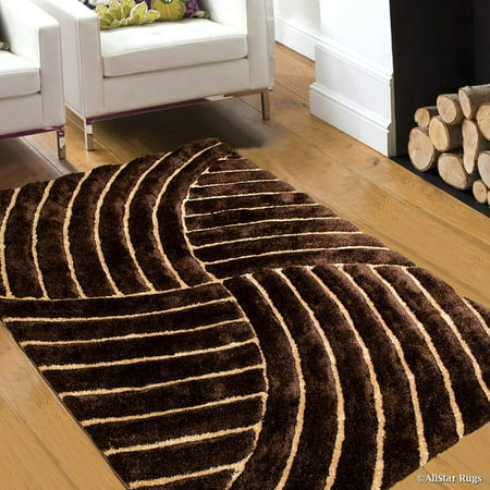Allstar Brown Shaggy Area Rug with 3D Design with Lines. Contemporary Formal Hand Tufted (5' x 7')