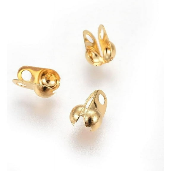 100Pcs Stainless Steel Bead Tips 18k Gold Plated Calotte Ends Knot Cover Fold-Over Bead Tips for Jewelry Craft Making 6.5mm Long for DIY