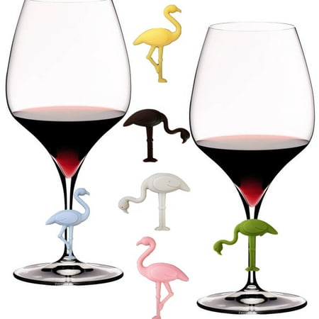 

6PCS Silicone Wine Glass Charms Marker Flamingo Shape Drink Label Identification Party Supplies
