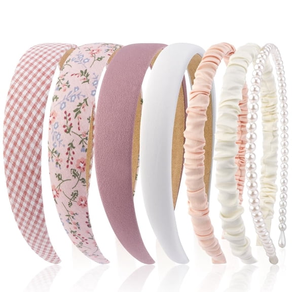 TUWAFE 7 Pack Pink Headbands for Girls Women Headbands Trendy Non Slip Hairbands Cute Hair Accessories Multi-Style Headband Pack (Pink)