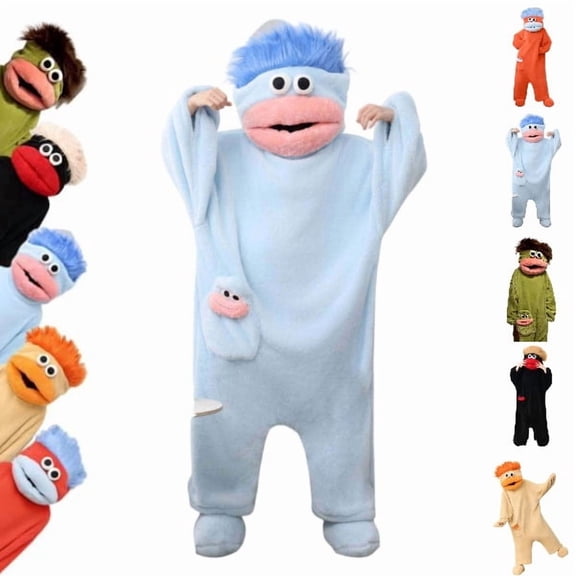 Fuzzy Fangs Pajamas Monster Onesie Adult Plush Hooded Onesies Funny Cozy Pajamas for Couples and Adults Blue XL