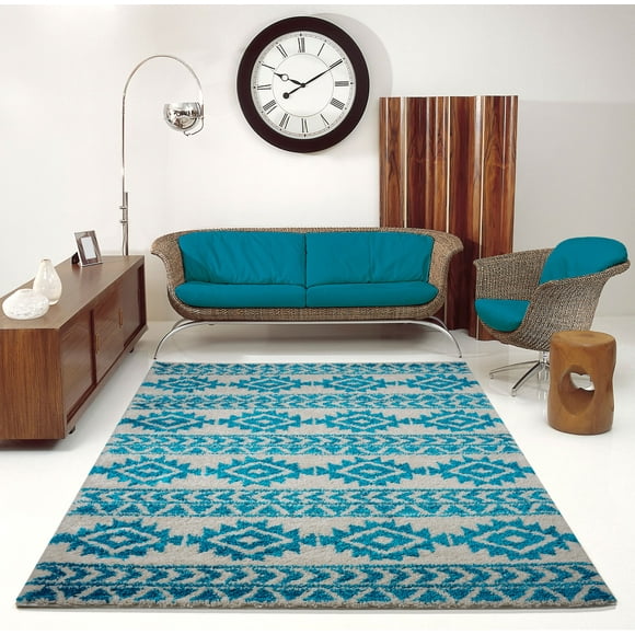 Ladole Rugs Turquoise Ivory Blue Shaggy Area Rug For Living Room Bedroom Hallway Soft ( Salon Chambre Couloir Doux )Shag Carpet Floormat Tapis Size 5 by 7 8X10 6X9 4X6 feet ( pieds ) ft inches