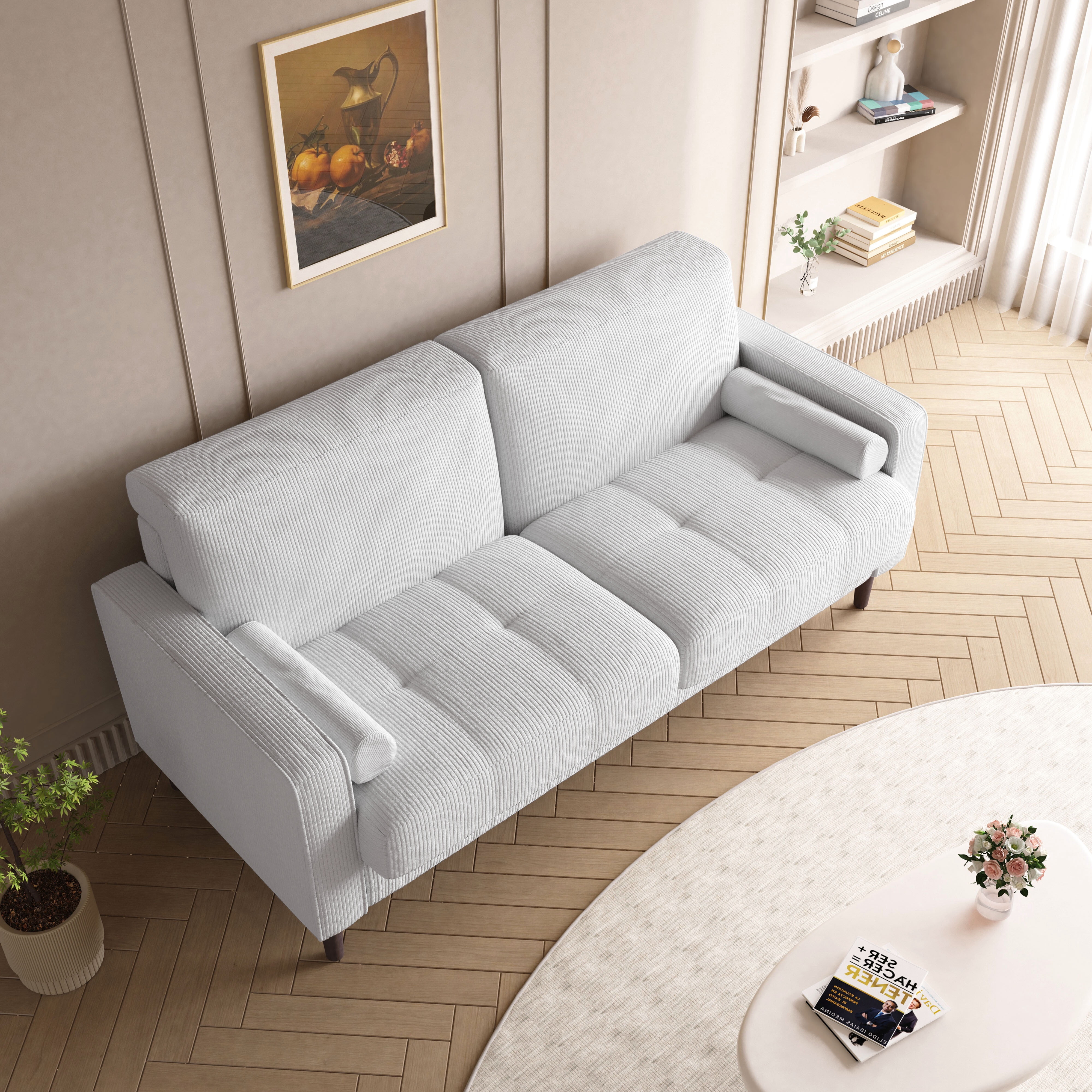 UIXE 62'' Loveseat Sofa for Living Room Indoor 2-seater Sofa Small Couch for Bedroom Office, Beige
