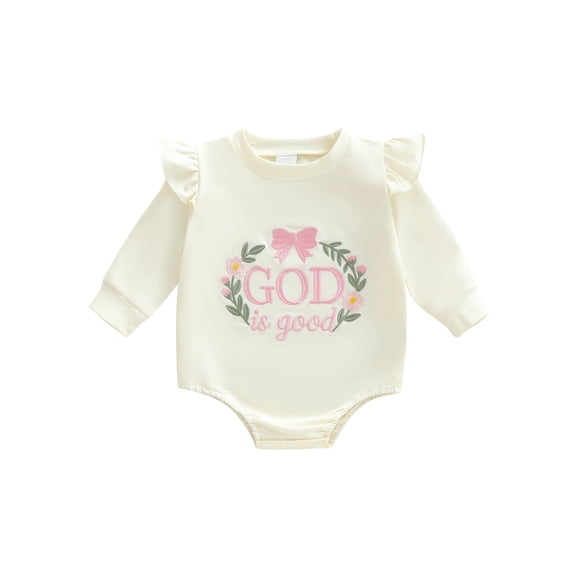 BemeyourBBs God Is Good Christian Baby Girl Clothes Letter Bubble Romper Long Sleeve Crewneck Sweatshirt Bodysuit Spring Fall Winter Clothes Baptism Church Outfit