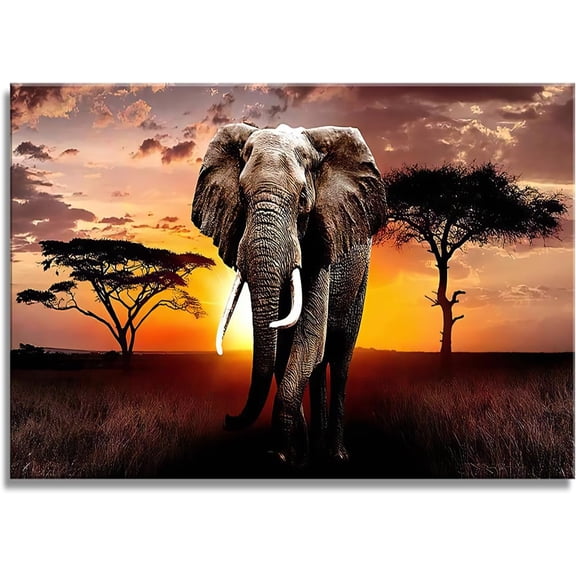 VELVET FC3081 Canvas Wall Art Elephant Picture African Wild Animals Artwork Painting Print for Living Room Bedroom Kitchen Home and Office Wall Decor 10x8inch Framed