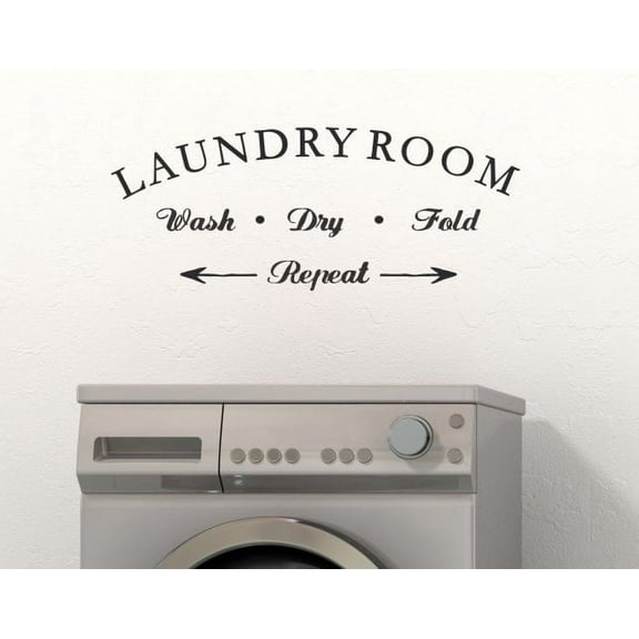 Wall Decor Laundry Room Wash Dry Fold Repeat Letters Vinyl Wall Decals 23x9-Inch Black
