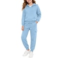 thumbnail image 5 of GiLiling Hoodie Sweatsuit Set for Boys Girls 2 Piece Hooded Sweatshirt Jogger Sweatpants Tracksuit Kids Athletic Solid Outfits (Sky Blue, 5-6 Years), 5 of 8