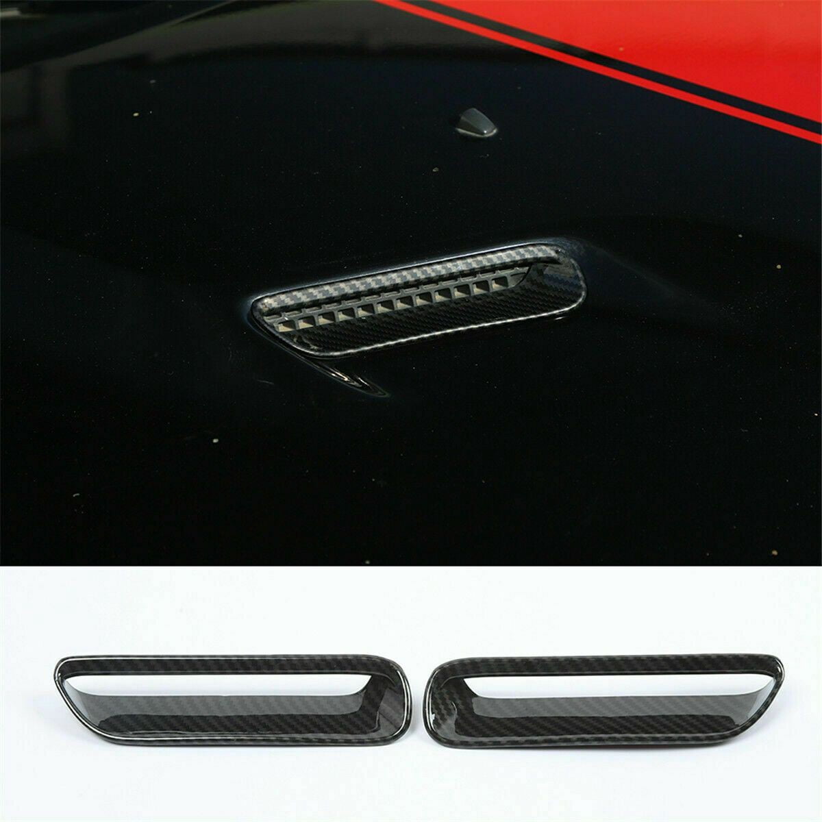 Zynkor Carbon Fiber Hood Scoop Air Vent Cover Trim Frame for Dodge for Challenger 2009-2014 Front Left Right Brushed 2 Pieces/Set-Pakcage FDC2CFHSAVCTF