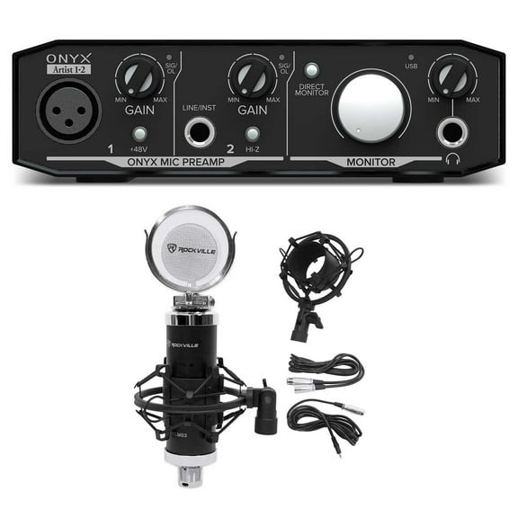 Mackie Onyx Artist 1.2 2x2 USB Recording Studio Interface Microphone Cable Mount