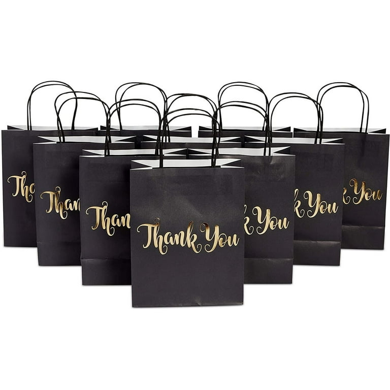 Sparkle and Bash 24 Pack Black Thank You Paper Gift Bags with Handles, Gold Foil