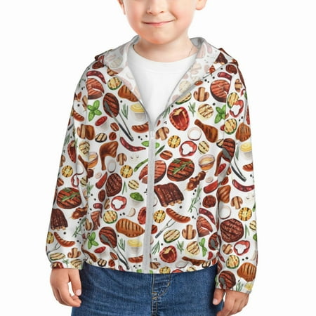 

Lukts Cooking Bbq Print Children s Long-Sleeved Sun Protection Clothing Hooded Sweatshirts for Boys and Girls Outdoor Sports-5 Years