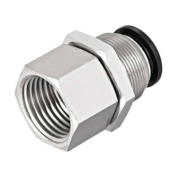 Unique Bargains 12mm Tube to 1/2 NPT Push Lock Fittings, Bulkhead Union Brass Nickel Plating Air Fitting