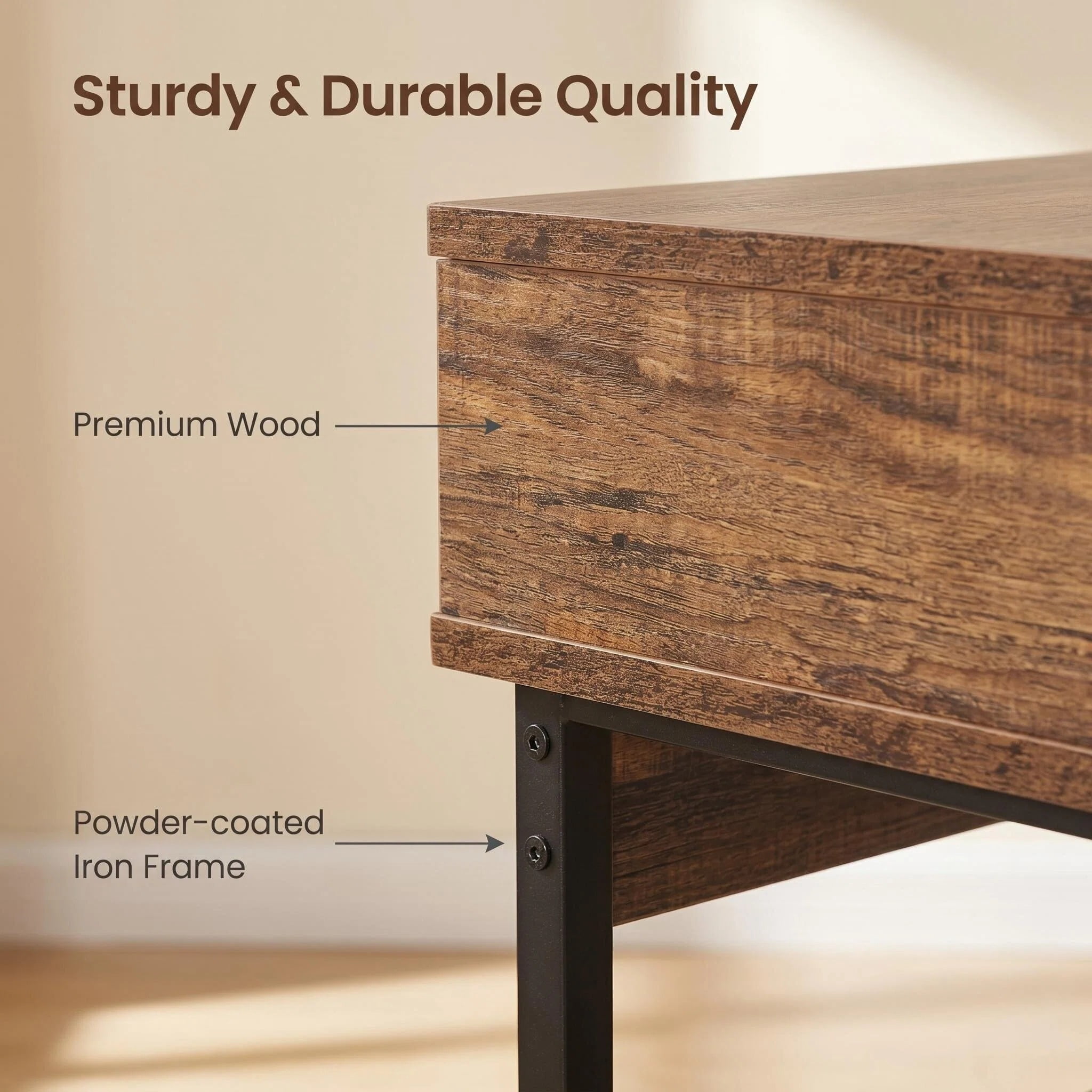 JJS Side End Table, Nightstand, Bedside Table with Drawer and Storage Shelves, Sofa Table for Living Room, Bedroom, Accent Furniture, Easy Assembly, Brown