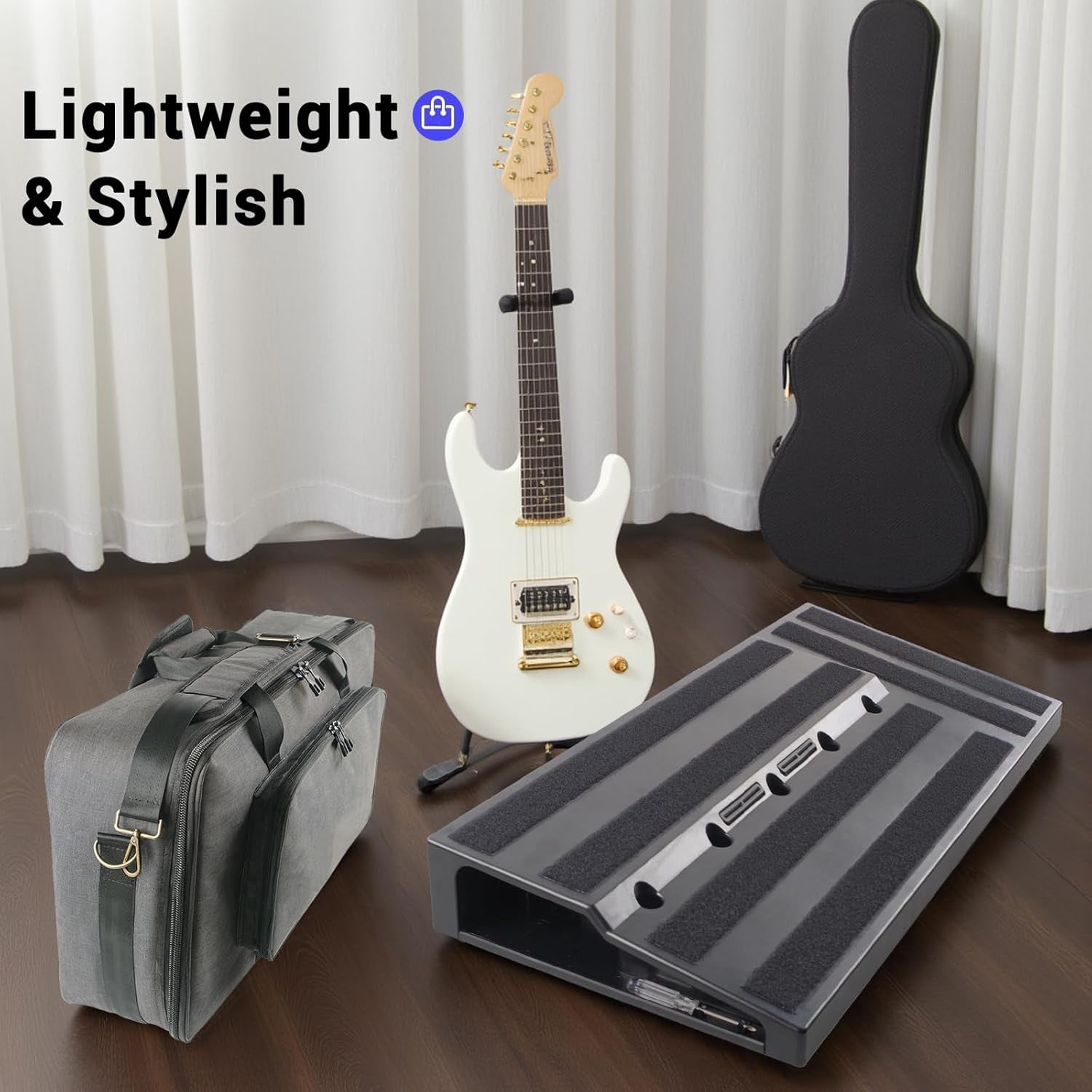 Guitar Pedal Board Case with Carrying Bag  22.04" x 11.02"  Aluminum Alloy Effects Pedalboard with Pedal Cables Adhesive Hookside Tape for Guitar Player Bands Studio