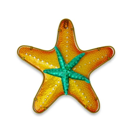 G128 12 in Metal Glass Starfish Wall Hanging Art Decor | Ocean Theme Art Wall Indoor Decoration for Kitchen, Living Room, Bedroom, Home Office
