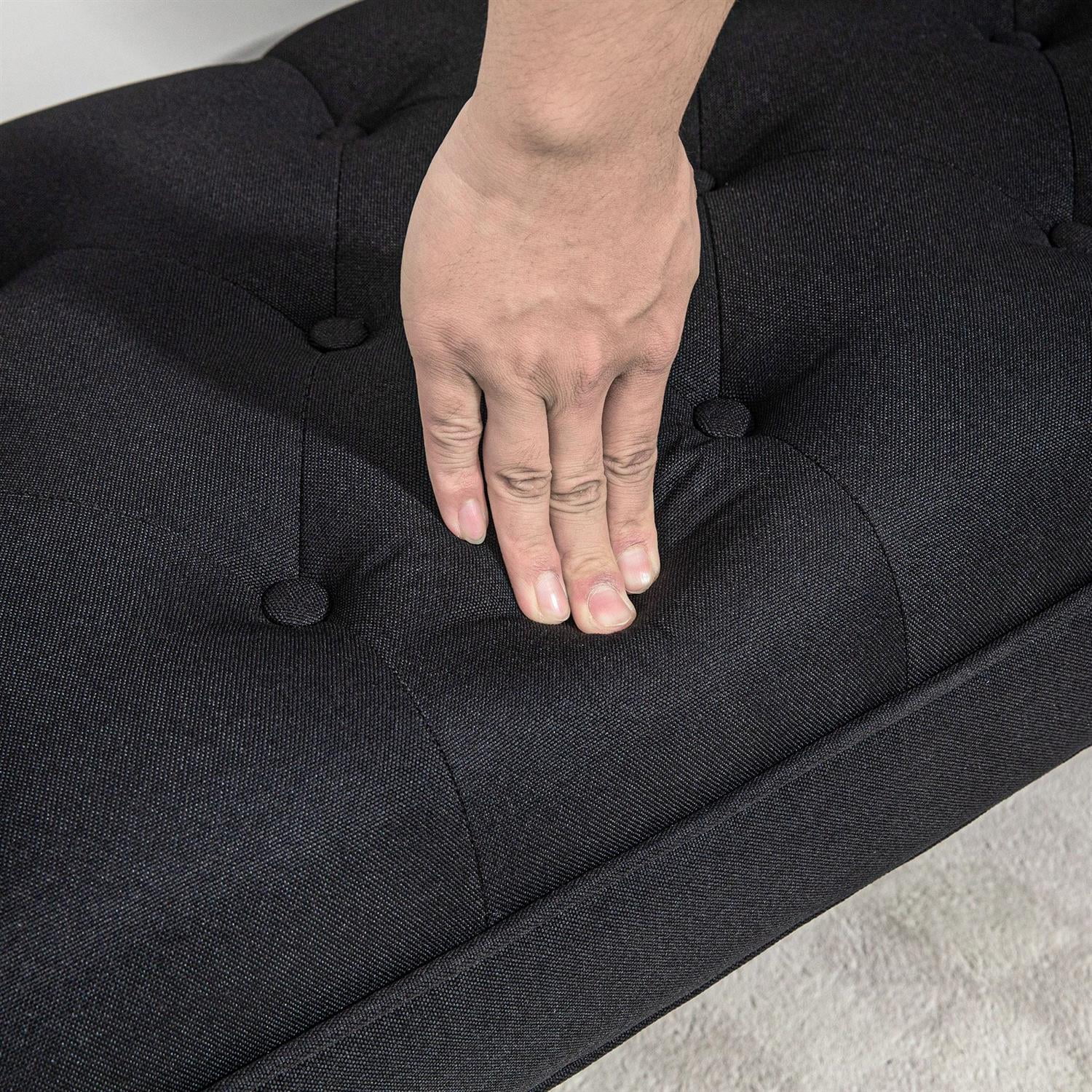 Demi Bonn 55" Upholstered Bench with Button Tufted Design, Armrest & Solid Wood Ends for Bedrooms, Comfortable Seating & Stylish Decor, Black