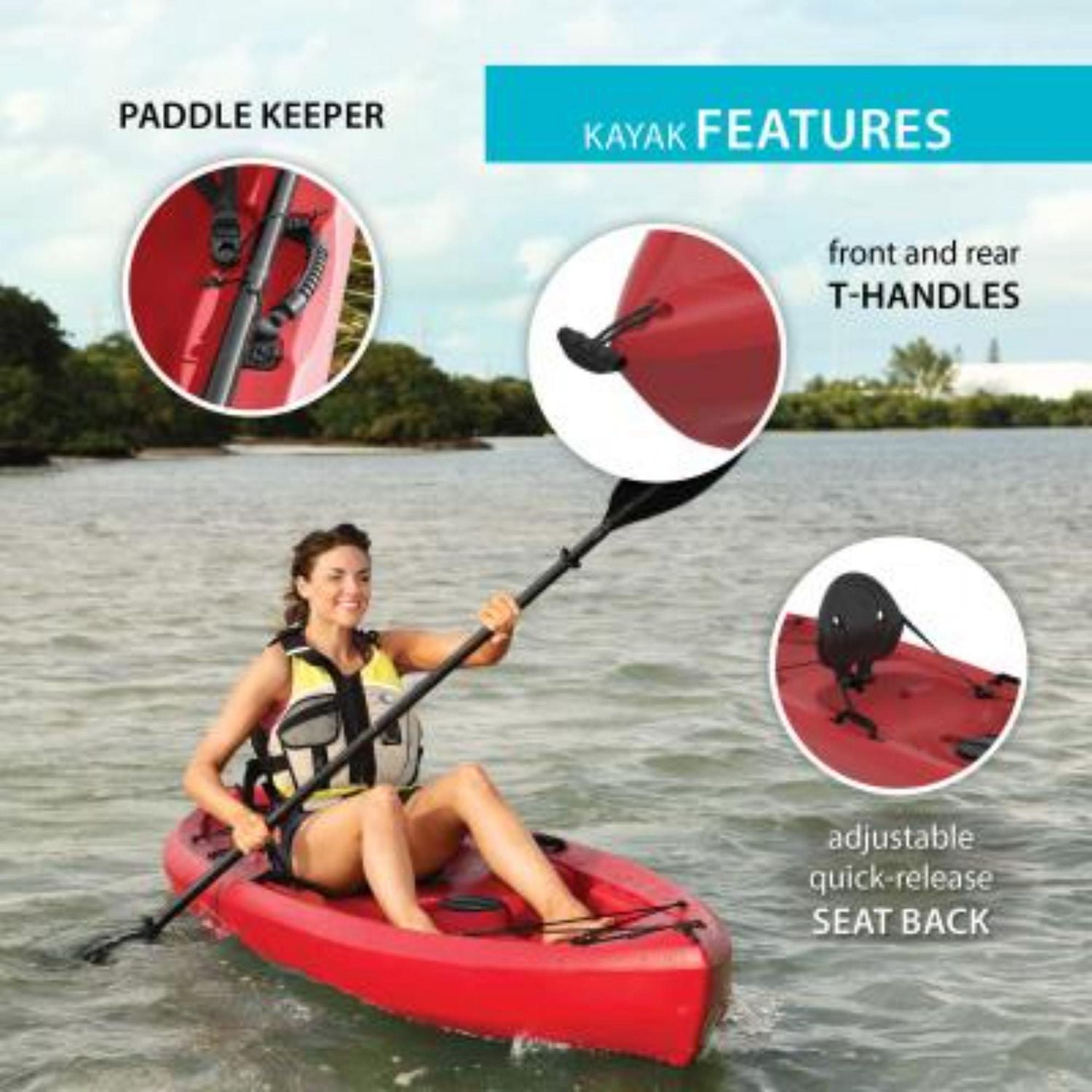 LIFETIME - Kayak de pêche Tamarack avec pagaie, 120 pouces, rouge