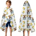 thumbnail image 3 of Highland Cow Bucket Flower Pattern Hooded Bath Towel，50"x30" for Ages 3 To 12 Kids, Quick Dry Lightweight Soft Microfiber Hood Beach Towel Cover Up for Kids, 3 of 7