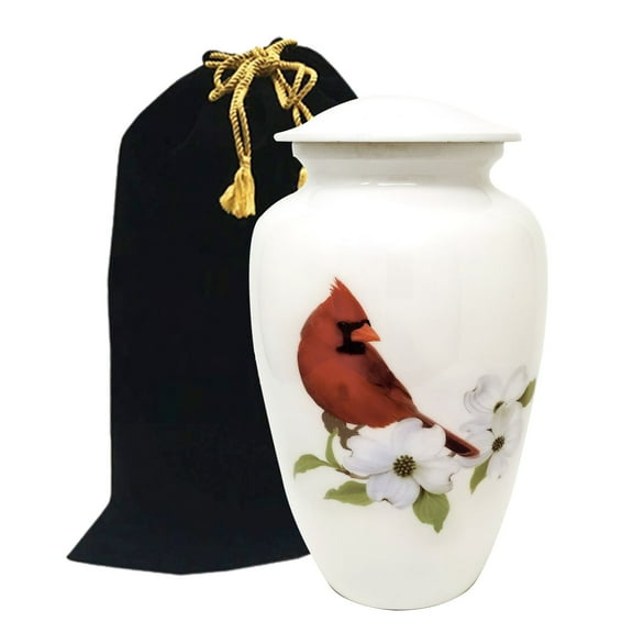 Cardinal Bird Cremation Urns for Human Ashes - Large Metal Hand Painted Burial and Funeral Cremation Urn, Memorial Urn for Human Ashes - Red Solid Metal Urn