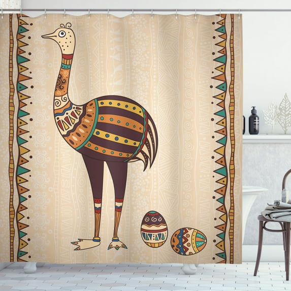 Ambesonne Ostrich Shower Curtain, Animal with Eggs, 69"Wx75"L, Multicolor