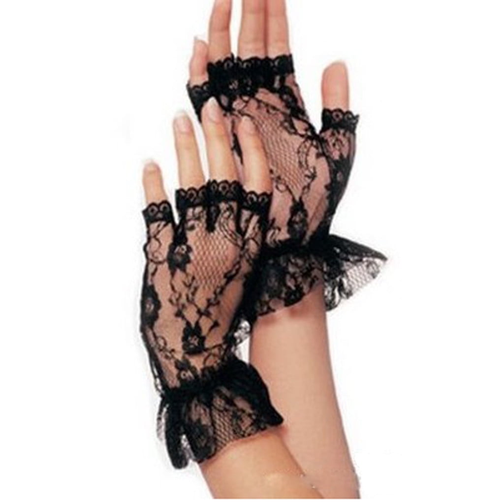 Short Fingerless Floral Lace Gloves Gothic Steampunk Victorian Costume Dress up 