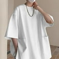 thumbnail image 6 of Men's T Shirts Summer Half Sleeved Versatile Five Quarter Sleeve Trendy Short Sleeved Loose Simple Top Everyday Wear T-Shirts for Men White Size L, 6 of 6