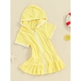 thumbnail image 2 of Bslissey Kids Girls Casual Swim Cover Up Toddler Yellow Short Sleeve Zipper Hooded Beach Dress 1T 2T 3T 4T 5T 6T 7T 8T Little Girls Summer Cute Bathing Suit, 2 of 9