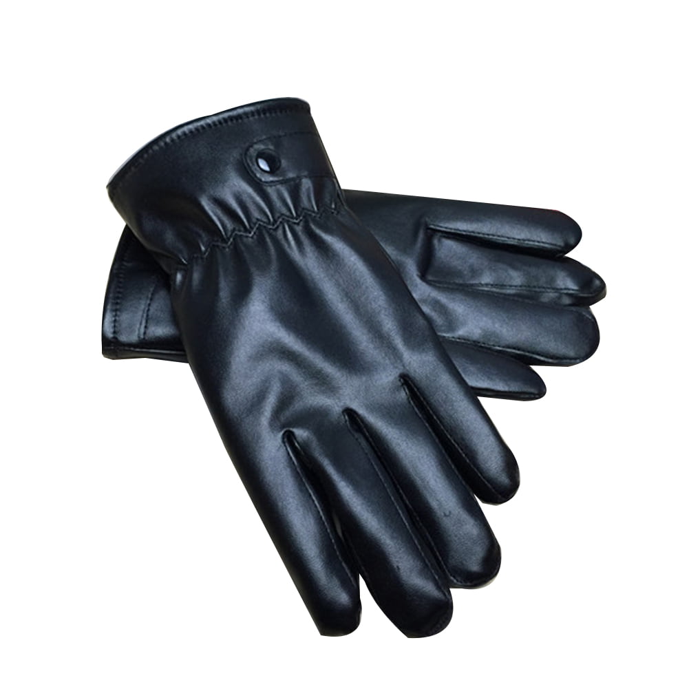 Black Women's And Men's Mittens Touch Screen Gloves Winter PU Leather Gloves