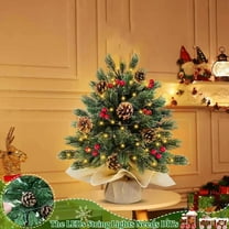 18 Inch Tabletop Christmas Tree with 30 Lights Battery Operated Red Berry Pinecone Realistic-Feel PE Artificial Mini Small Xmas Tree Christmas Decorations Table Home Indoor