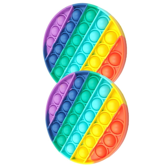 2--pack Circle Rainbow Fidget Toys with Popping Sounds, BPA Free Silicone Push Bubbles Autism Stress Sensory Toy Reliever Office School Game Crafts for Kids Adults