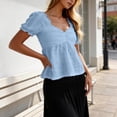 thumbnail image 5 of Favoffer Womens Blouse Top V Neck Puff Sleeve Ruched Loose Hem Solid Color Short Sleeve Lightweight Summer Casual Short Clothes, 5 of 6