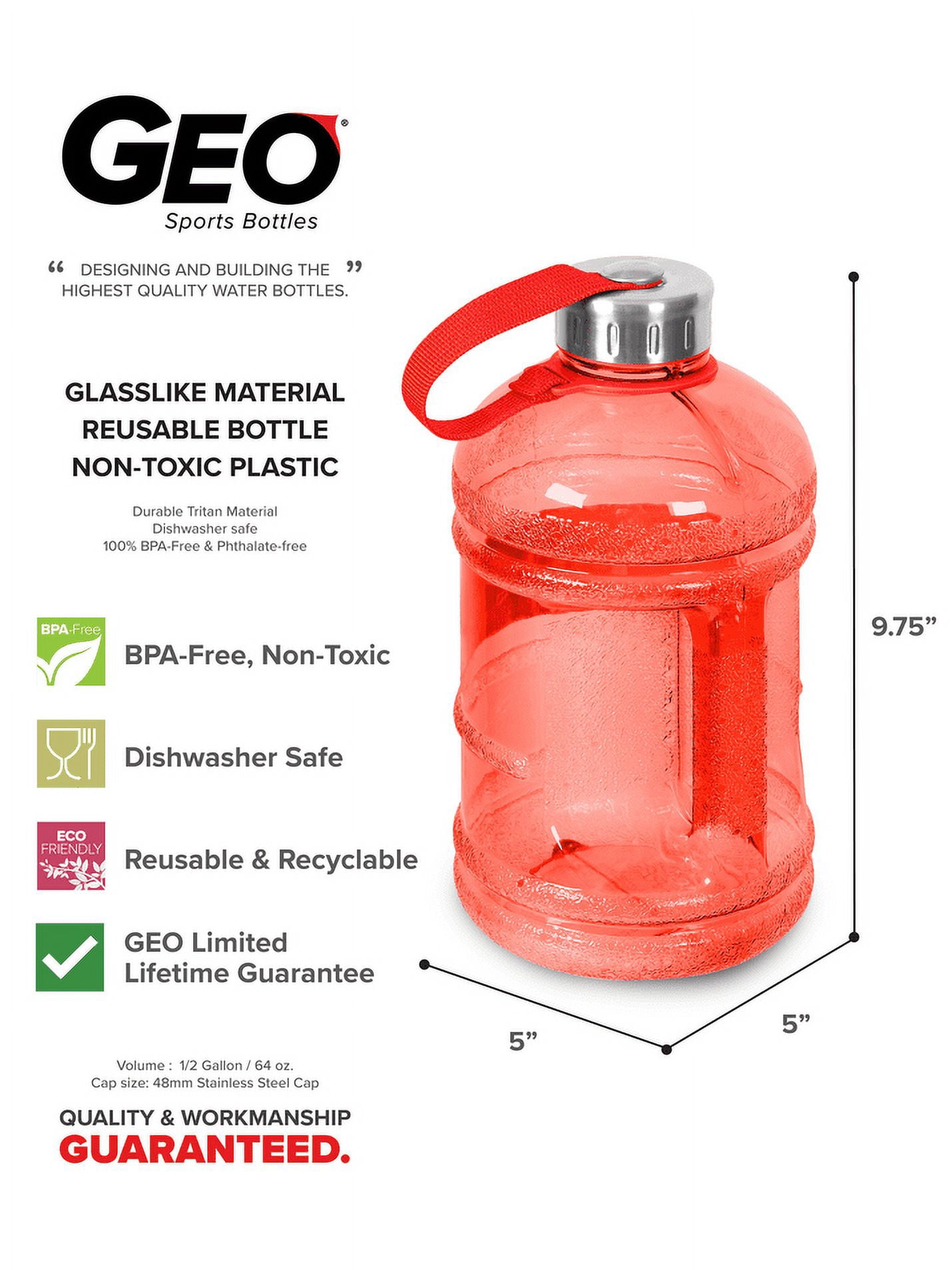 Geo Sports 0.5 Gal Red Plastic Water Bottle