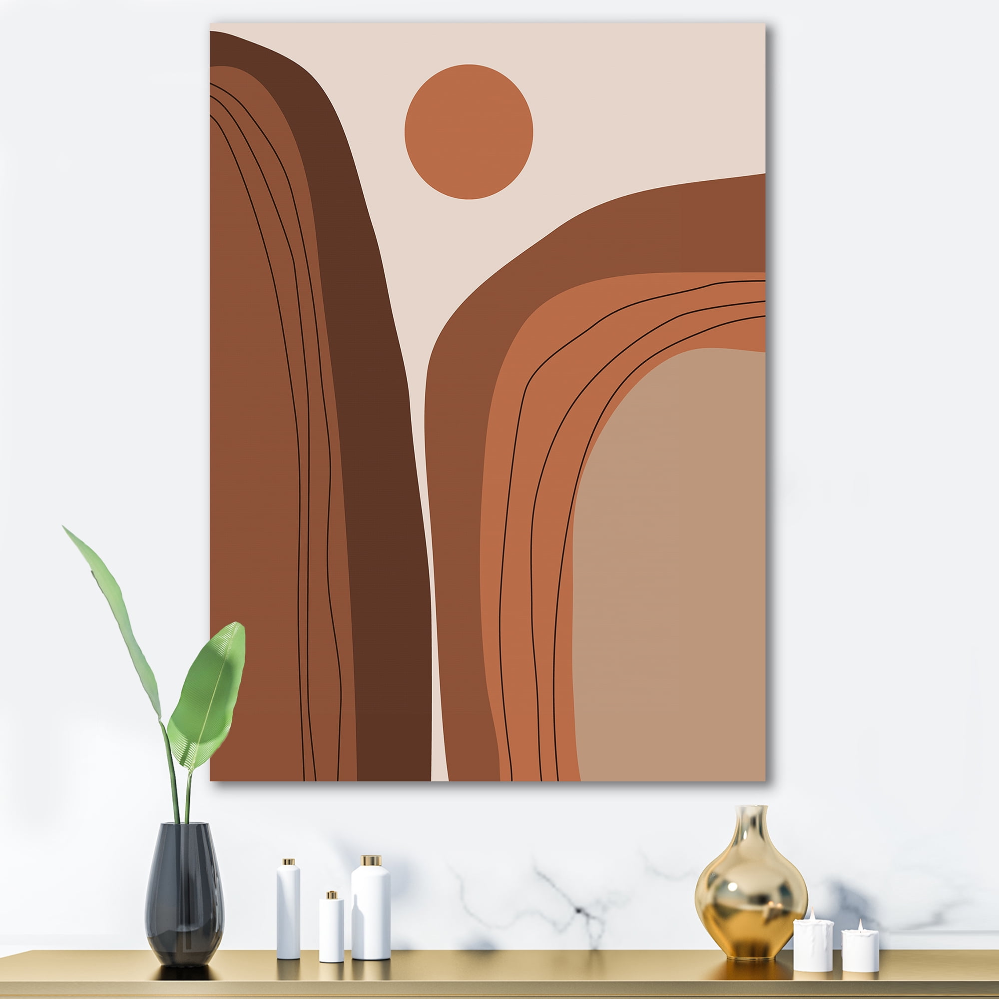 Abstract Terracotta Mountain Landscape Sunset 16 in x 32 in Painting Canvas Art Print, by Designart