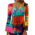 thumbnail image 2 of YOTAMI Button Down Tops for Women Floral Print Ruffled Plus Size Tops for Outdoor Long Sleeve V-Neck Soft Blouses Multicolor XXXXXL, 2 of 5