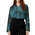 thumbnail image 5 of Delconic Womens Halloween Print Button Down Shirt Long Sleeve Casual Regular Fit Collared Blouse Floral Ghost Pattern Top Blue XL, 5 of 7