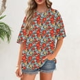 thumbnail image 4 of NAMTYQX Womens Summer Tops Casual Hip Graphic Short Sleeve Plus Size Basic Light Boxy Fit Crewneck Wine Size 2XL, 4 of 5