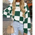 thumbnail image 5 of Women's Fall Fashion Roll-Neck Long Sleeve Plaid Ribbed Knit Loose Pullover Sweater Tops Green Checkered M, 5 of 8