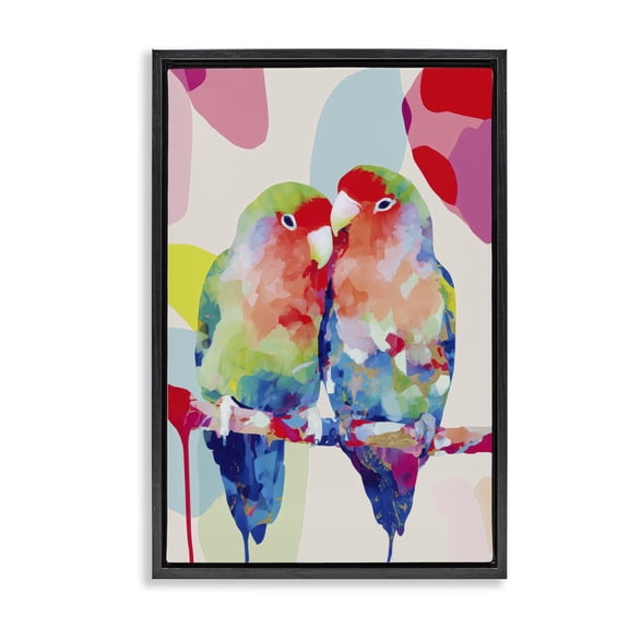 Stupell Industries Tropical Lovebirds on a Branch Black Floating Frame Canvas Art, 17 x 25, by Chromatic Storm Studio