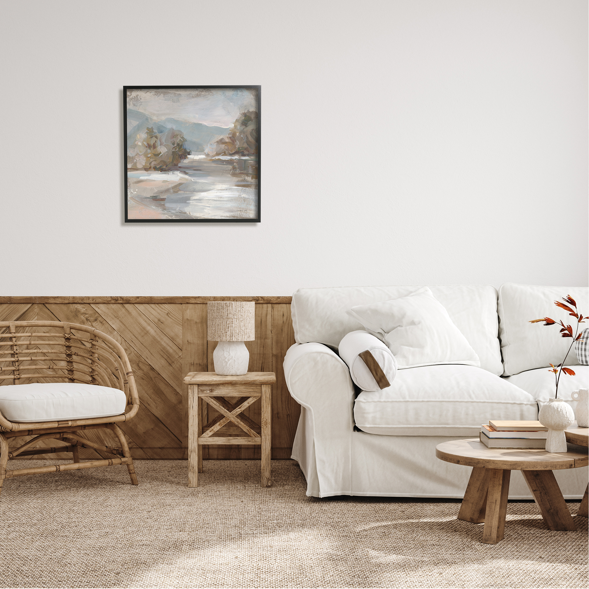 Stupell Industries Gentle Valley Landscape Nature Painting Black Framed Art Print Wall Art, 24 x 24