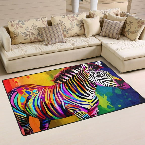 Zebra Horse Colorful Area Rug Washable Floor Carpet Mat 60 x 39 inch for Bedroom Living Room Kids Room Home Decor