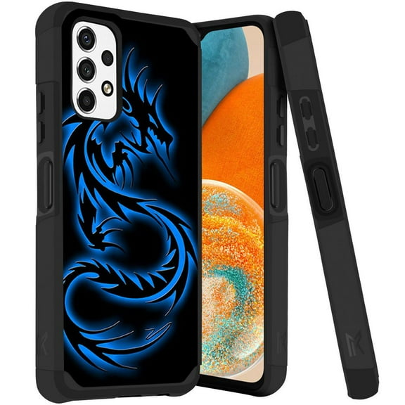 ANJ Rugged Dual Layered Shockproof Slim Hybrid Case Tempered Glass Cover Compatible with Samsung Galaxy A23 5G - Blue Dragon