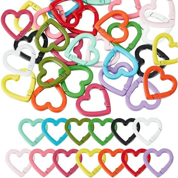 26PCS 13 COLOR Heart Spring Clasp Spring Key Rings Alloy Purse Ring Clip Trigger Colorful Love Keyring Small Snap Hooks Buckles Fastener Connectors Rings for Jewelry Making Supply Diy Crafts DIY