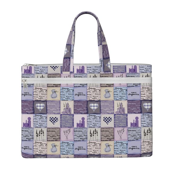 Honeii Lavender Flowers Print Canvas Tote Bag with Compartments Laptop Tote Bag Large Tote Bag