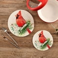 thumbnail image 2 of SKYSONIC 2 pcs Watercolor Bird Cardinal Winter Pot Holders Trivets, Heat Resistant Trivets,Christmas Pine Cotton Thread Weave Mats for Hot Pads Pans Pot Bowl Teapot, 2 of 7