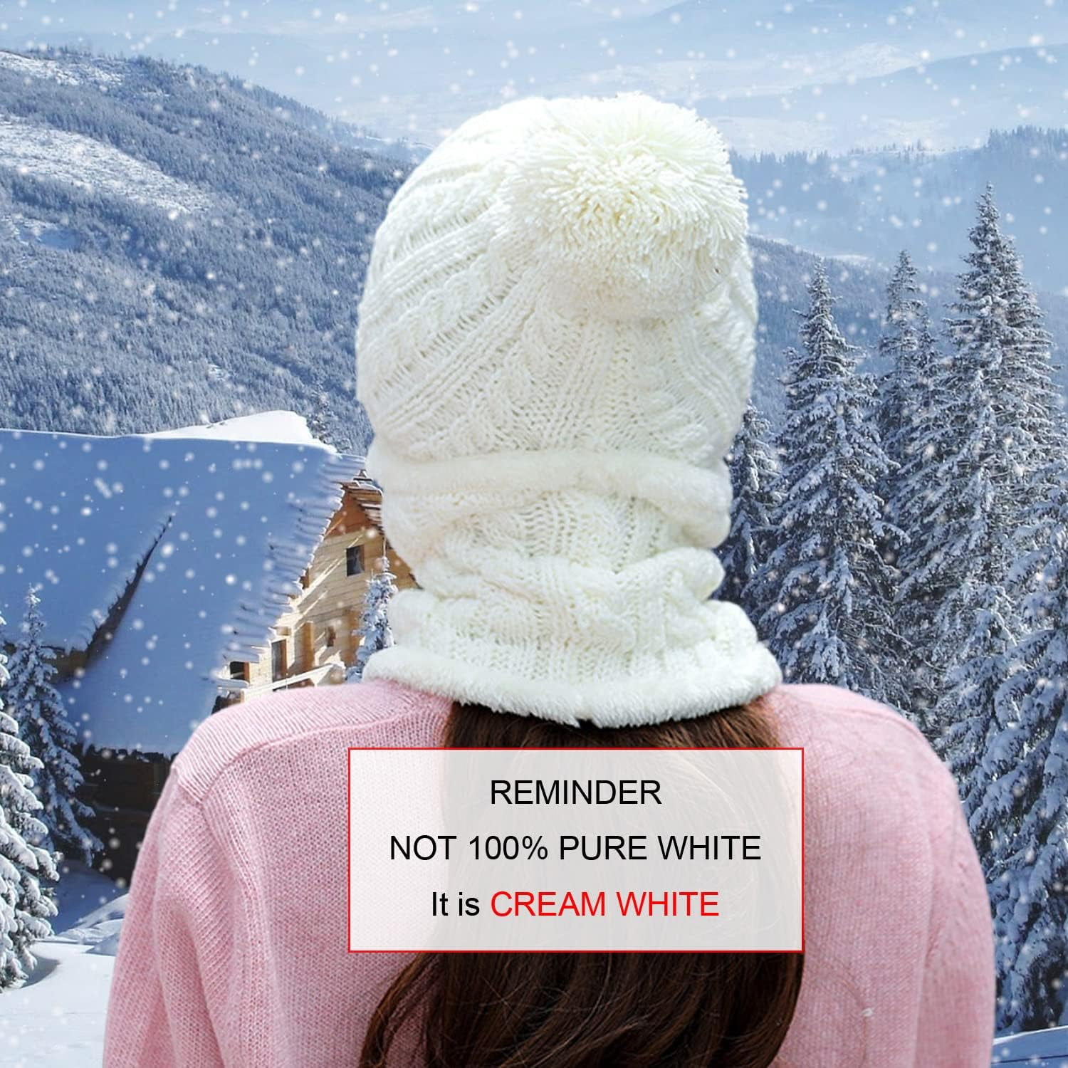 Zhengup Women Winter Beanie Hats One Piece Fleece Lined Knit Balaclavas Mask Set Skull Neck Circle Scarf Ski Snow Hat Pompom