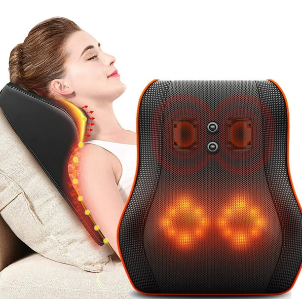 Masajeador de espalda con calor, masajeadores inalámbricos de cuello y espalda, almohada masajeadora de espalda y cuello, alivio del dolor de piernas, regalos para hombres, mujeres, mamá, papá, oficina y relajación del coche JM