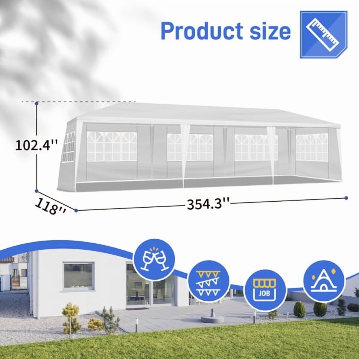 Alvantor White 10x30 ft Outdoor Pop Up Canopy Tent with 8 Removable Sidewalls,Easy-Setup Gazebo,8 Sides