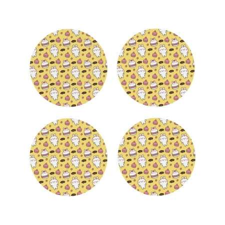 

Junzan Rabbit Hunger Print Coasters for Drinks - Leather Coasters Set of 4 for Coffee Table for Housewarming/Kitchen/Bar/Decor-Round Shape