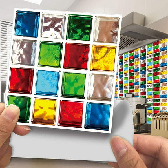 Rewenti 10Pc Crystal Tile Stickers Diy Self - Adhesive Wall Stickers, Peel and Apply Tiles Immediately, 3D Mosaic Crystal Tiles, Glass Tilediy Waterproof Self-Adhesive Wall Tiles