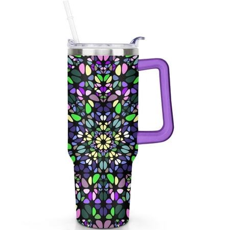 

40oz Boho Mandala Travel Tumbler with Handle Leak Proof Flip Straw Lid Vacuum Insulated Stainless Steel Cup Gift for Him Her Men Women